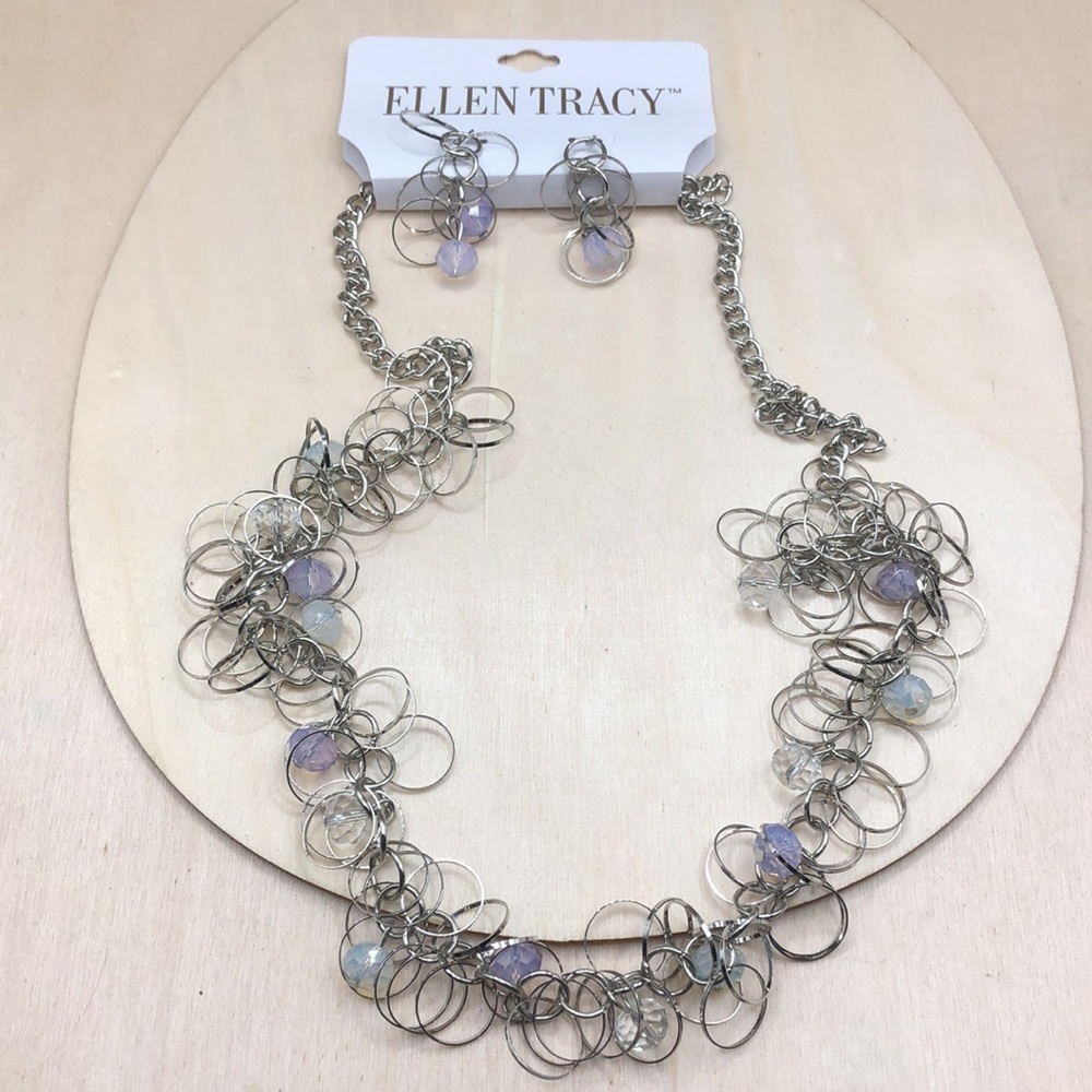 Ellen Tracy Jewelry Set Long Necklace and Earrings Trendy Style.